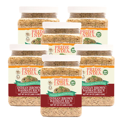 Extra Long Indian Brown Basmati Rice - Naturally Aged Healthy Grain Jar - Pride Of India