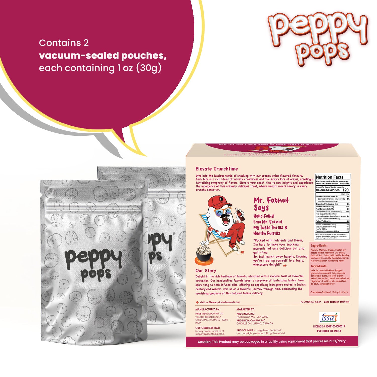 PEPPY POPS CREAMY ONION ROASTED FOXNUTS - Pride Of India
