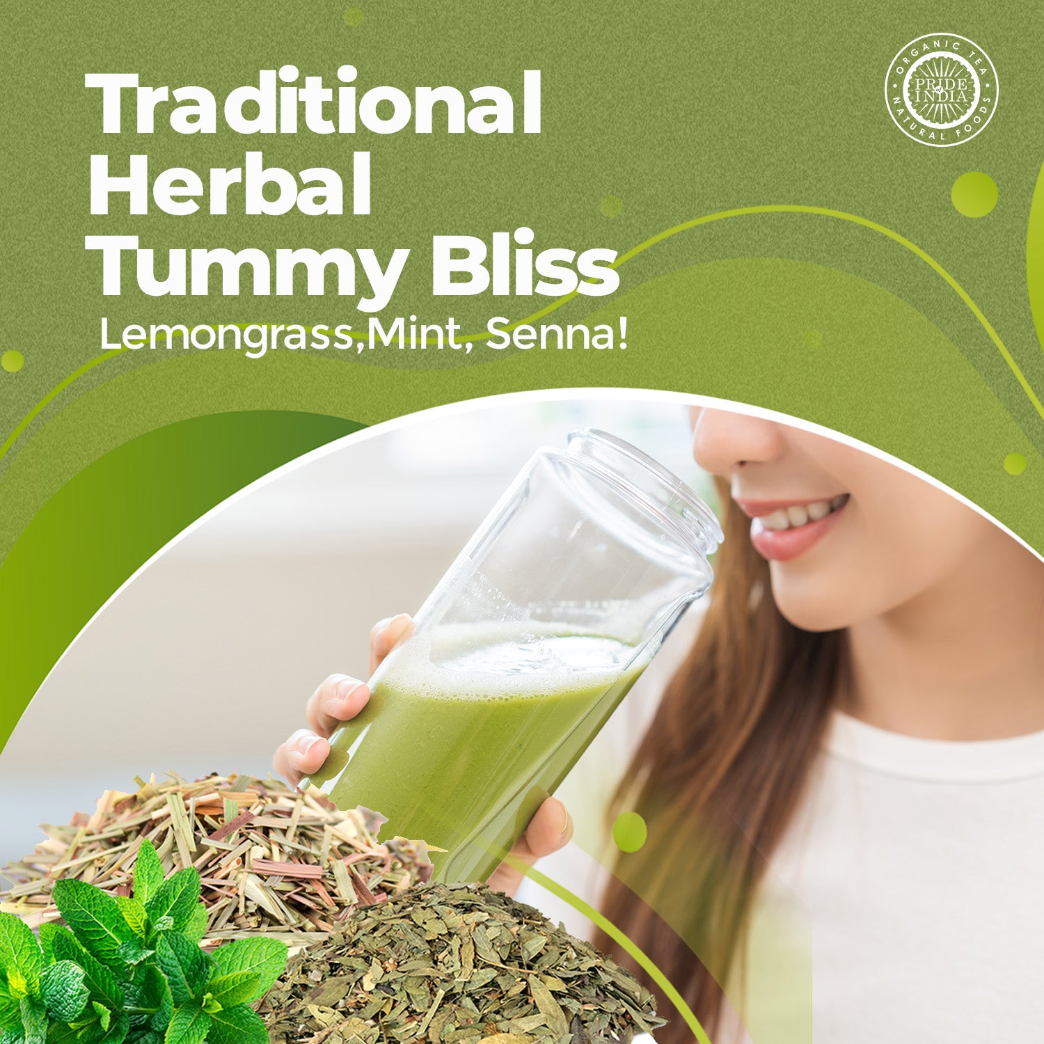 Digestive Health Trio 10.59 oz (300 gm) | Includes Mint Leaf Whole, Lemongrass Fine Cut & Senna Herbal Tea Leaf Whole | Perfect for Hot/Iced Tea, Mocktails | Promotes Inner Wellness | 3 PACK of 3.53 oz - Pride Of India