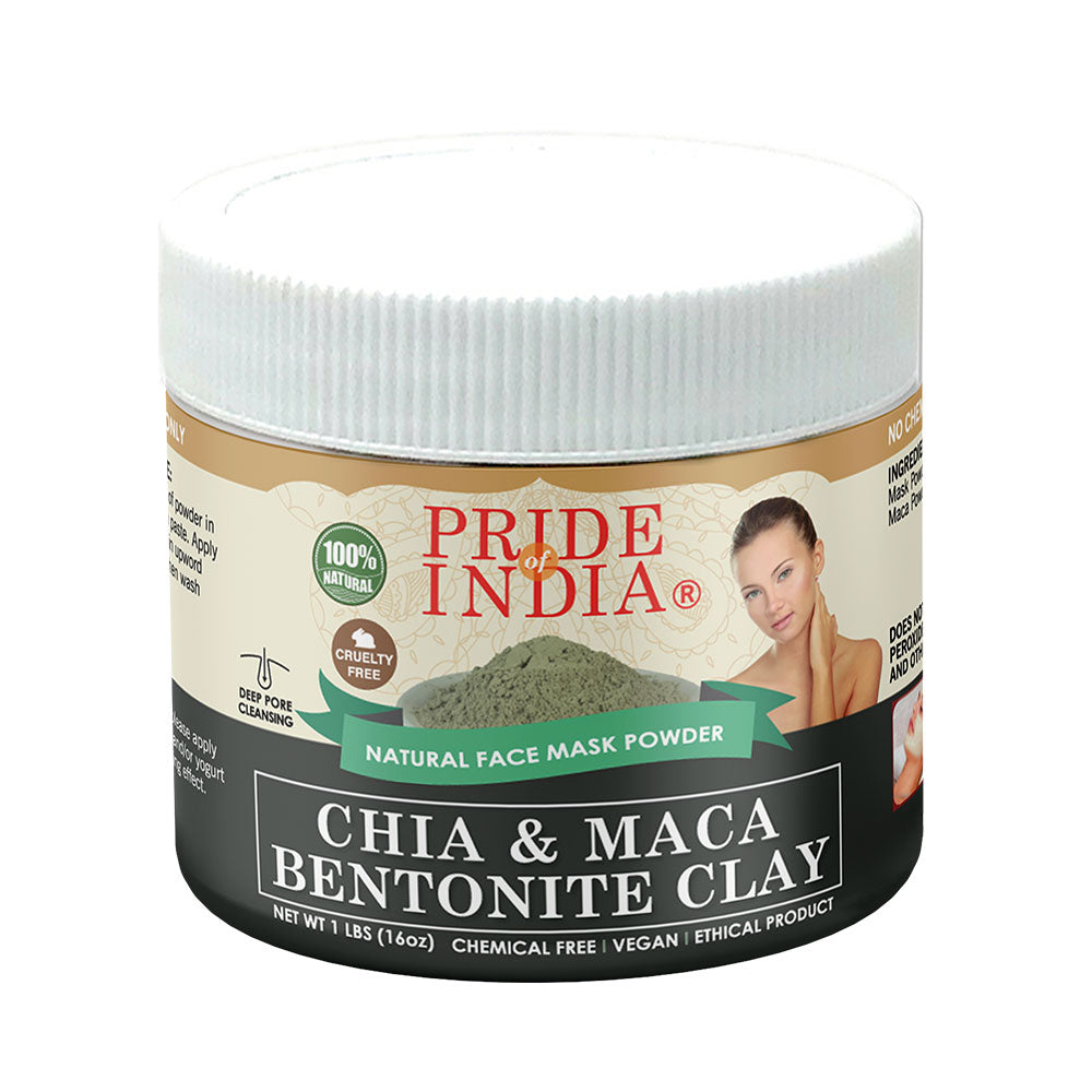 Chia & Maca Healing Bentonite Clay Natural Face Mask Powder, 1 Pound (454gm) Jar - Pride Of India