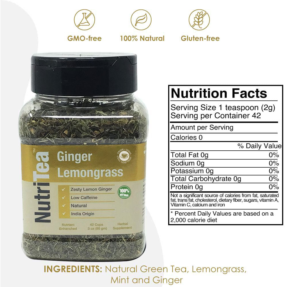 NUTRITEA Natural Lemongrass Full Leaf Tea (Caffeine Free) - Pride Of India